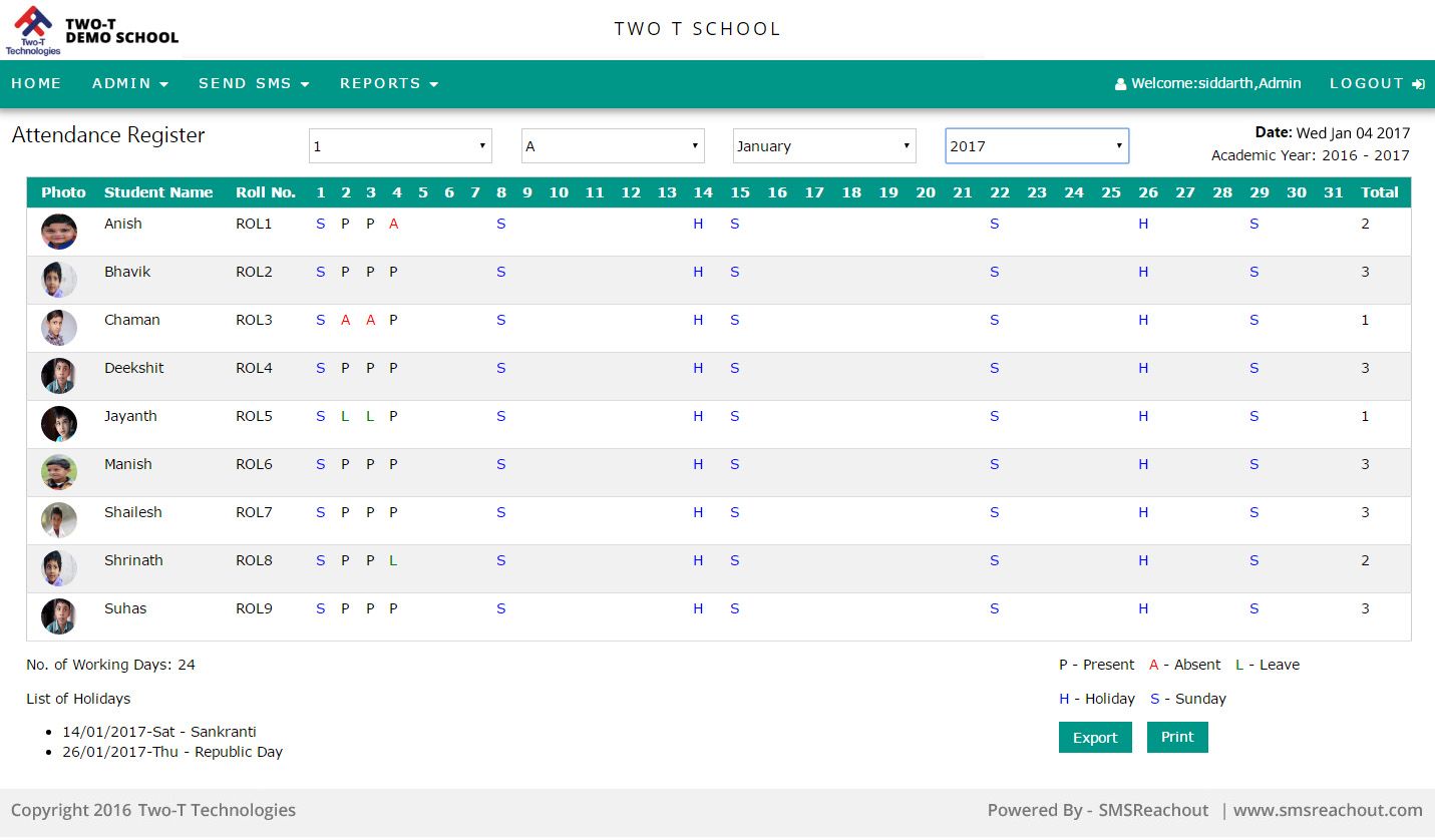 School Attendance Register Computerized Attendance