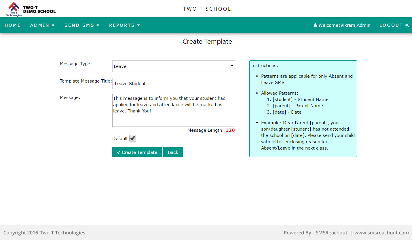 School SMS Message Templates